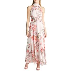 Floral Halter Maxi Dress Feminine Garden NEW